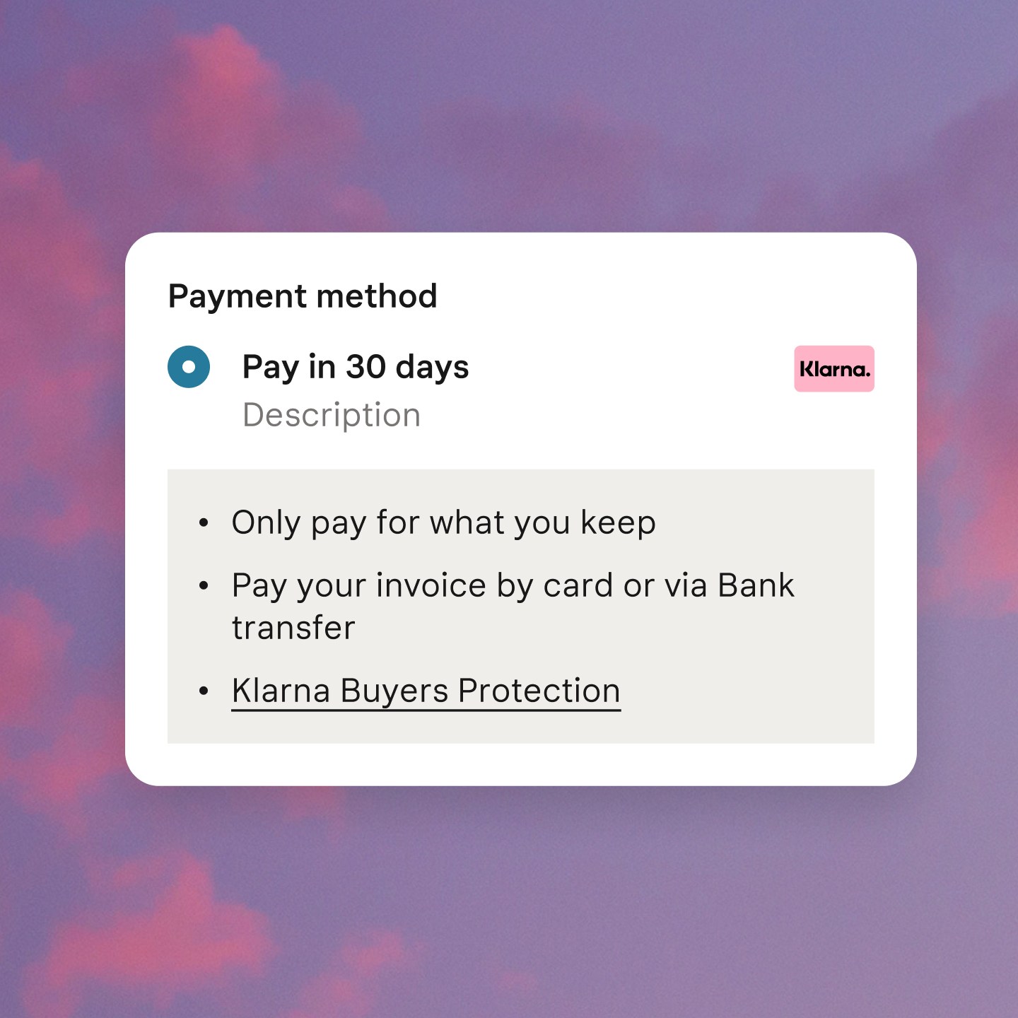 Pay in 30 days