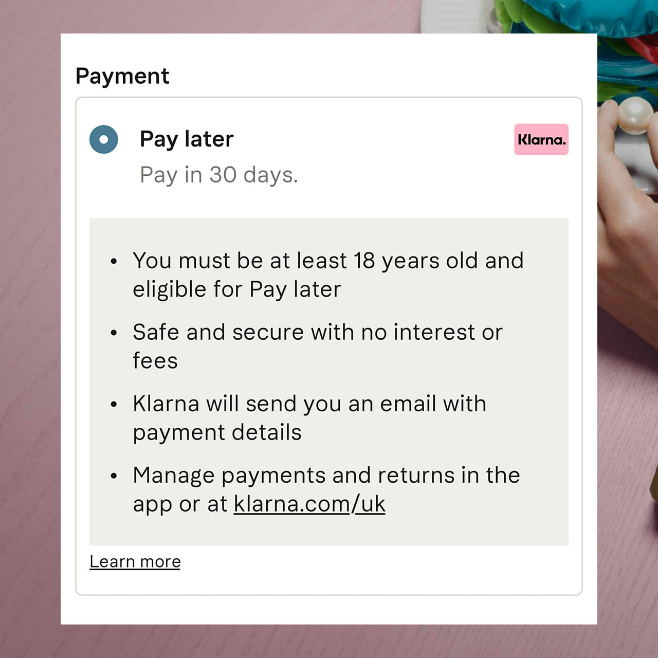 Pay later checkout with Klarna