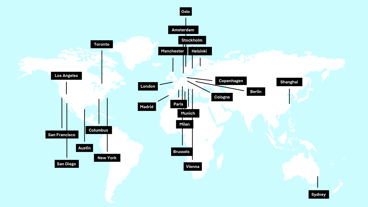 Image showing map of world with Klarna's office locations