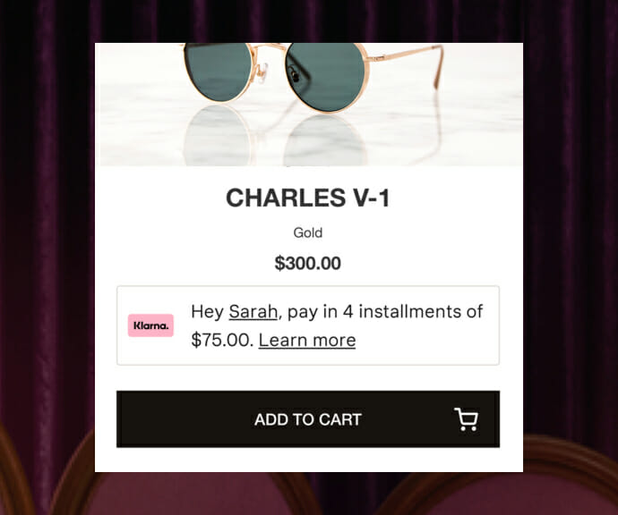 Image of example of Klarna's add to cart