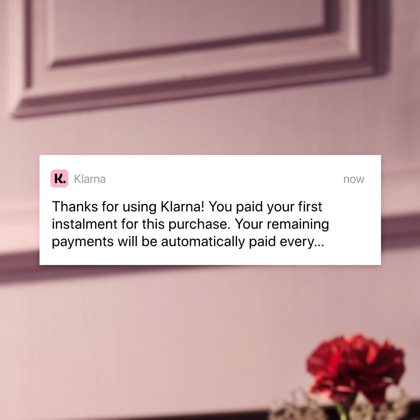 Image showing Klarna notification explaining payment instalments