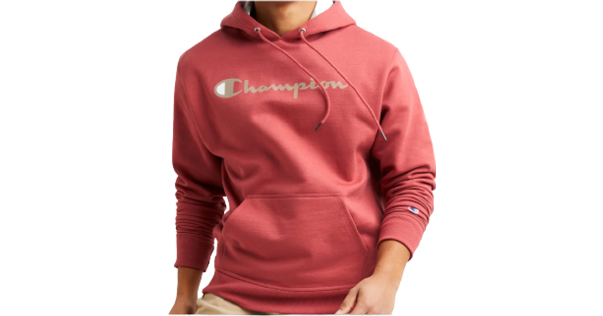 Champion Powerblend Script Logo Fleece Pullover Hoodie - Redwood Red •  Price »