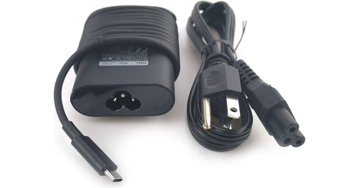 New dell laptop charger 45w watt usb type c (usb-c) ac power adapter  include power cord for dell xps 13 9365 9370 9380,latitude 7275 7370 5175  5285 • Price »