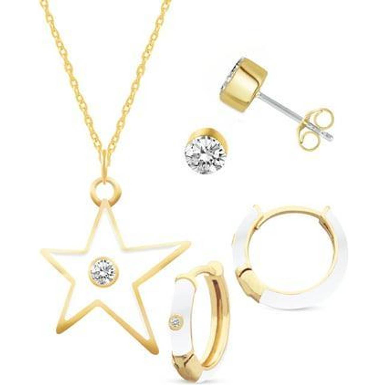Macy's Crystal Enamel Necklace and Earring Set, 3-Piece White Enamel ...
