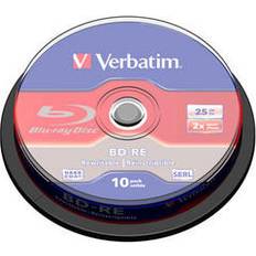 -R Optical Storage Verbatim BD-RE No ID Brand 25GB 6x Spindle 25-Pack Wide Printable