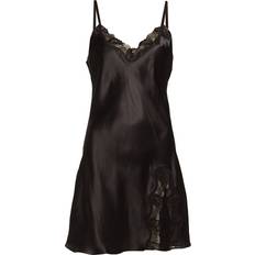 Neglisjeer Lady Avenue Pure Silk Slip With Lace Nightgown - Black