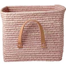 Aufbewahrungskörbe Rice Small Square Raffia Basket with Leather Handles