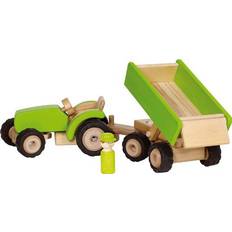 Holzspielzeug Traktoren Goki Traktor grün mit Anhänger 55941