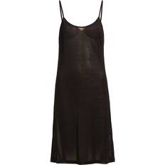 Lady Avenue Silk Satin Nightgown - Black