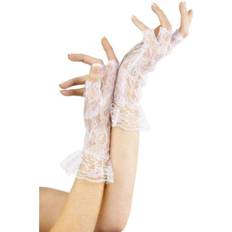 Hvit Tilbehør Smiffys Fingerless Lace Gloves White
