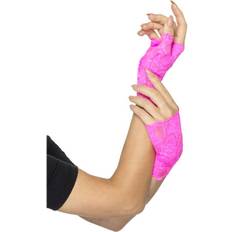 Tidstypiske Tilbehør Smiffys 80's Fingerless Lace Gloves Neon Pink