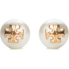 Pearl Jewelry Tory Burch Double-T Logo Earrings - Gold/Pearl