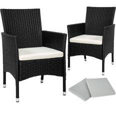 tectake 2 rattan garden chairs + 4 seat covers model 1