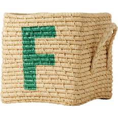 Beige Kleinteile-Aufbewahrung Rice Small Square Raffia Basket with Painted Letter-F