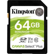 64 GB - SDXC Minnekort Kingston Canvas Select Plus SDXC Class 10 UHS-I U1 V10 100MB/s 64GB