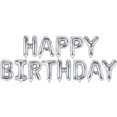 PartyDeco Text & Theme Balloons Happy Birthday Silver