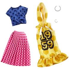 Mattel Barbie Fashion Pack Polka Dots on a Yellow Hoodie Dressa Blue Top & Pink Skirt Plus 2 Accessories