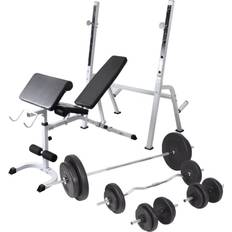 vidaXL Exercise Bench Set with Weight Stand Barbell & Dumbbells 90kg