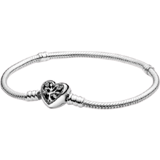 Bracelets Pandora Moments Family Tree Heart Clasp Snake Chain Bracelet - Silver/Transparent