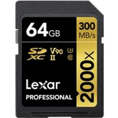 64 GB - SD Minnekort LEXAR Professional SDXC Class 10 UHS-II U3 V90 2000x 300/260MB/s 64GB