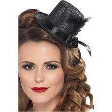 Tidstypiske Hodeplagg Smiffys Mini Top Hat with Ribbon and Feather Black