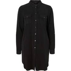 Hemdkragen Kleider Vero Moda Silla Long Sleeved Shirt Mini Dress - Black/Black