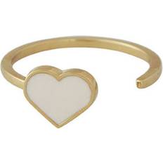 Beige Smykker Design Letters Enamel Heart Ring - Gold/Nude