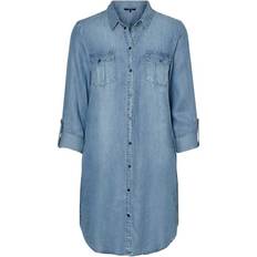 Damen - Hemdkleider Vero Moda Shirt Midi Dress - Blue/Light Blue Denim