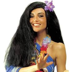 Langhaarperücken Widmann Hula Hula Black Wig with Flower