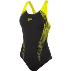 Speedo Placement Laneback Swimsuit - Hex Black/Fluo Yellow