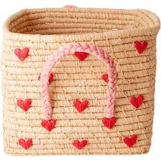 Røde Oppbevaringskurver Rice Raffia Basket with Embroidered Hearts
