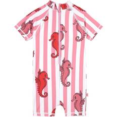 Polyester UV-Anzüge Småfolk UV50 UV Suit Short SL Seahorses - Sea Pink (11-9941)