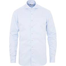 Stenströms Herren Hemden Stenströms Fitted Body Washed Cotton Plain Shirt - Light Blue