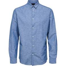 Blau - Herren Hemden Selected Linen Shirt - Light Blue
