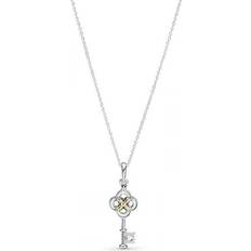 Pandora Two-tone Key & Flower Necklace - Gold/Silver/Transparent