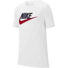 Weiß T-Shirts Nike Older Kid's Sportswear T-shirt - White/Obsidian/University Red (AR5252-107)