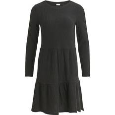 Knielange Kleider - Rüschen Vila Ruffle Rib Midi Dress - Black