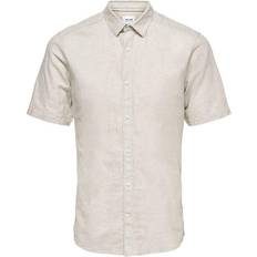 Lin Skjorter Only & Sons Linen Short Sleeved Shirt - Beige/Chinchilla
