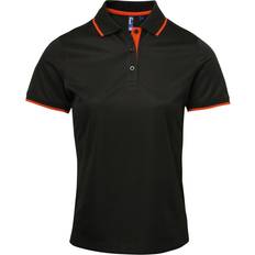 Premier Women's Contrast Tipped Coolchecker Polo Shirt - Black/Orange
