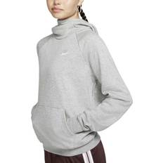 Nike Funnel-Neck Fleece Pullover Hoodie - Dark Grey Heather/Matte Silver/White