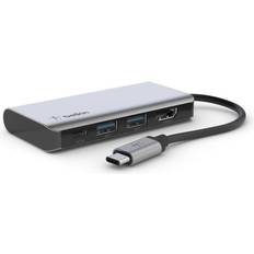 Belkin AVC006btSGY USB C - 2xUSB A 3.0/HDMI 1.4/USB C 100W Multiport Adapter M-F 0.4ft