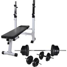 vidaXL Exercise Bench Set with Weight Position Barbell & Dumbbells 60.5kg