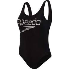 Speedo Damen Badeanzüge Speedo Summer Stripe Logo Deep U-Back Swimsuit - Black/White
