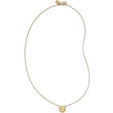 Moonstone Jewelry Tory Burch Miller Circle Logo Necklace - Gold/White/White