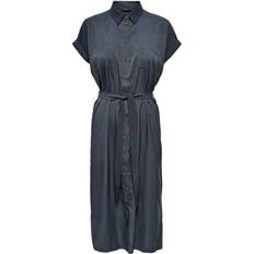 Damen - Hemdkleider Only Midi Tie Belt Shirt Dress - Blue/India Ink
