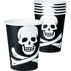 Vegaoo Paper Cups Skull White/Black 6-pack