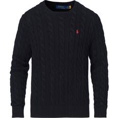 Polo Ralph Lauren Knitted Sweaters - Men Polo Ralph Lauren Cotton Cable Crew Neck Pullover - Black
