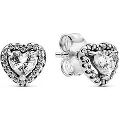 Silver Earrings Pandora Raised Hearts Stud Earrings - Silver/Transparent