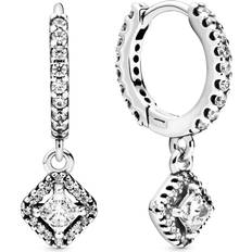 Silver Earrings Pandora Square Sparkle Hoop Earrings - Silver/Transparent