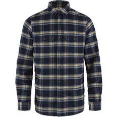 Blå - Herre Skjorter Fjällräven Övik Heavy Flannel Shirt - Dark Navy/Buckwheat Brown